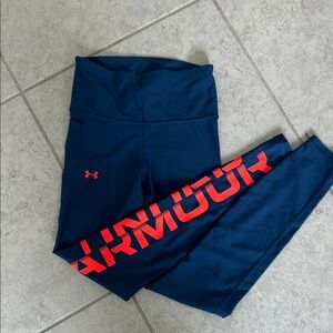 Under Armour Navy Leggings with Vibrant Red Accents